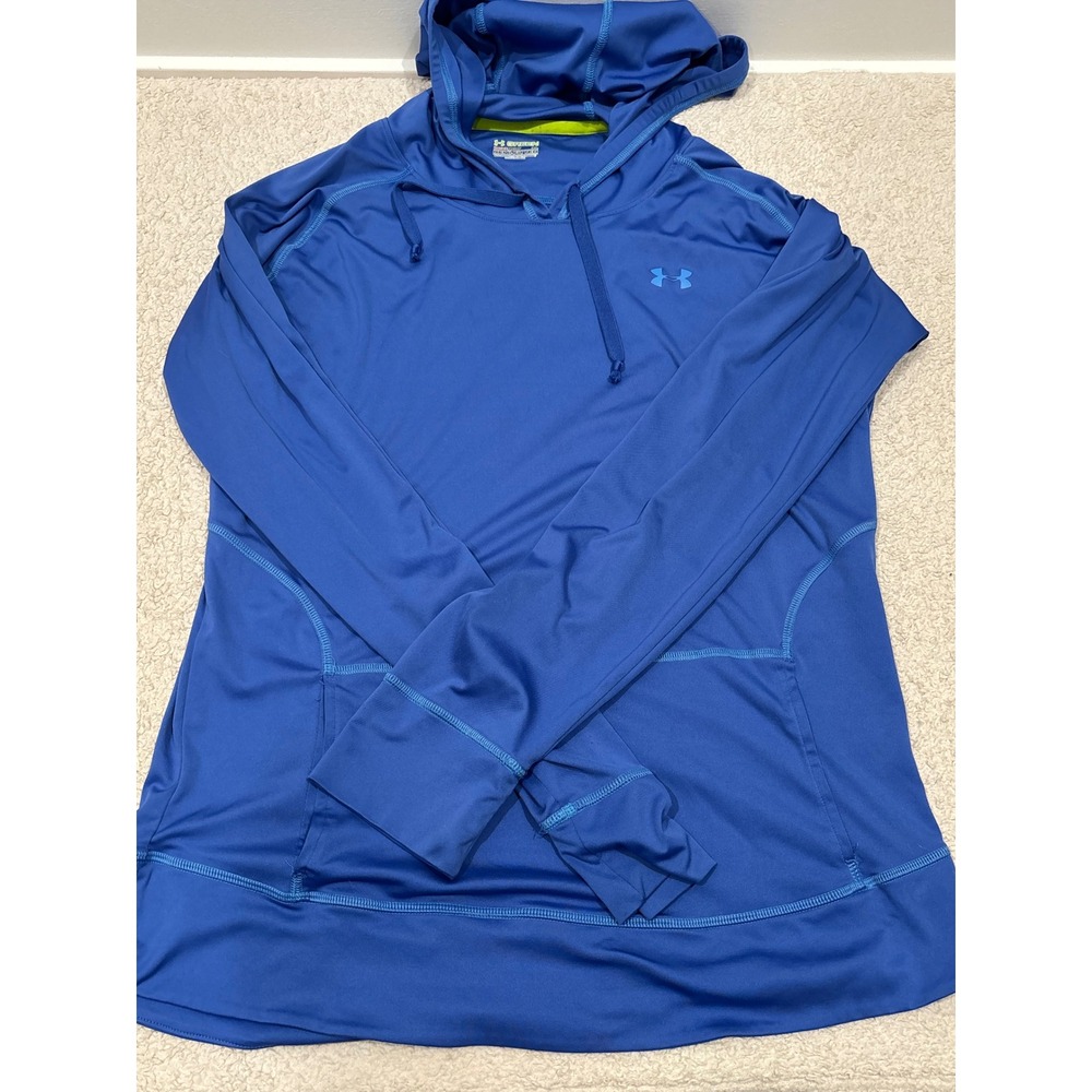 Under Armour HeatGear Green Hoodie Mens XL Blue Recycled Polyester Thumbholes
